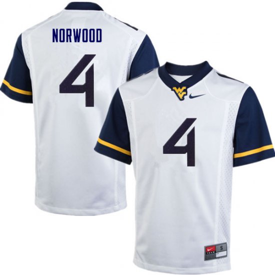 Men's West Virginia Mountaineers NCAA #4 Josh Norwood White Authentic Nike Stitched College Football Jersey DD15Z54GK